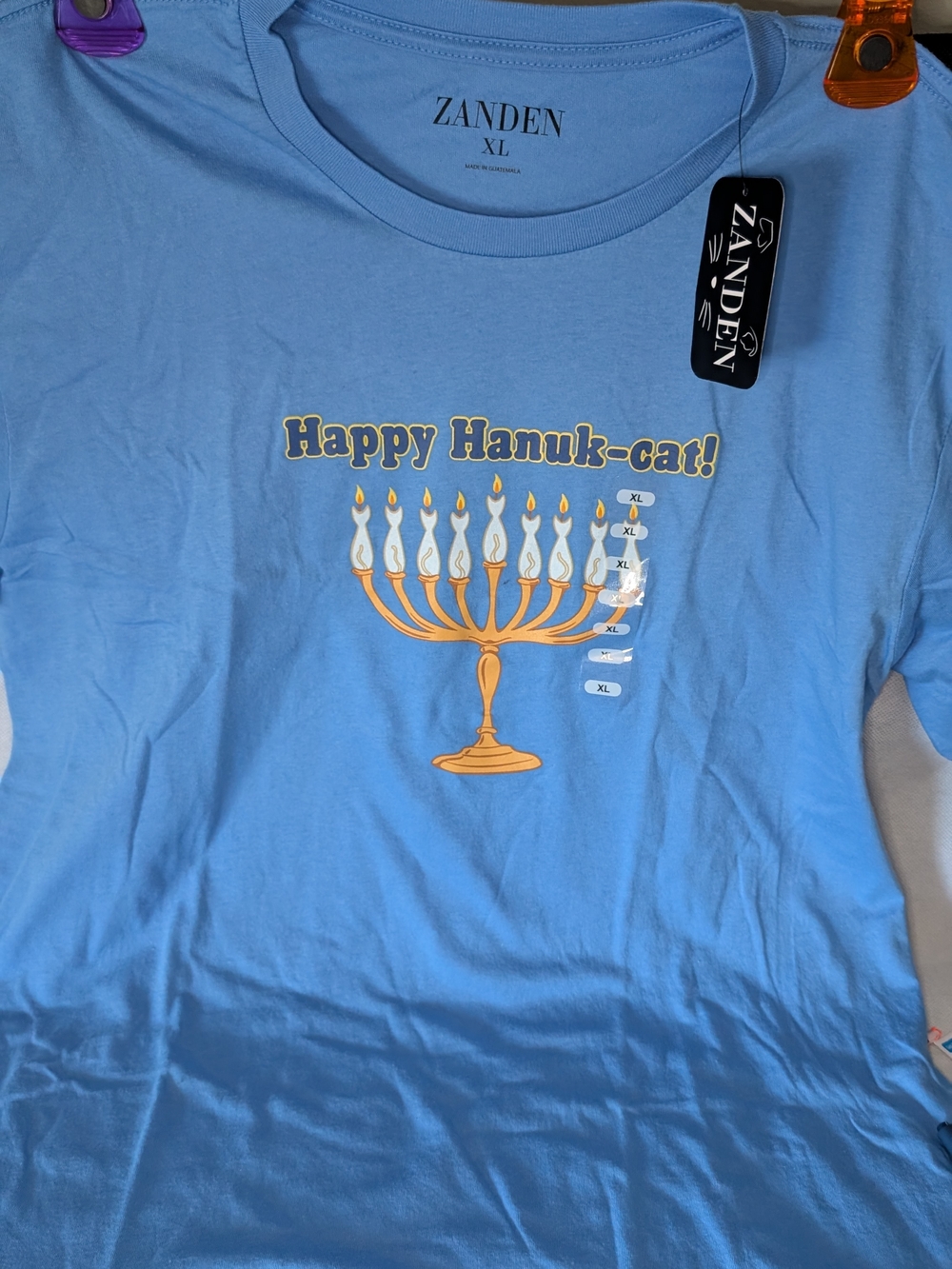 ZANDEN 'Happy Hanuk-cat!' Light Blue Graphic Tee
